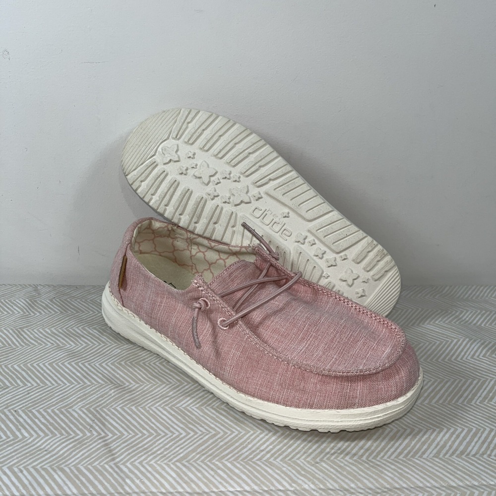 Hey Dude Girls Wendy Youth Linen Cotton Candy Slip-On Shoes Sz Y3-L4 Pink Casual